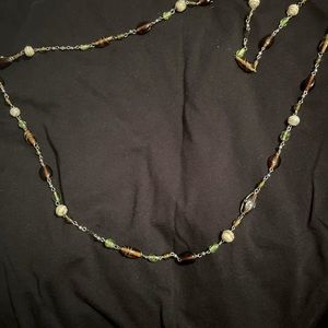Green/brown/silver 48” total length necklace
